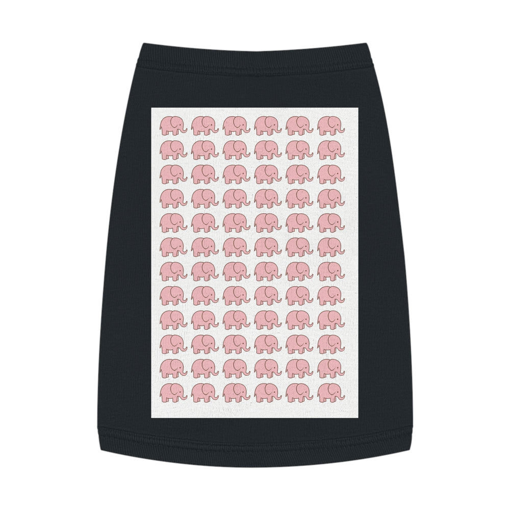 Happy golden retriever wearing cute elephant print tank top at sunny dog park