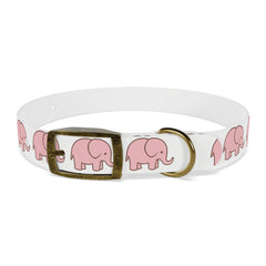 Dog collar with pink elephants on a white background