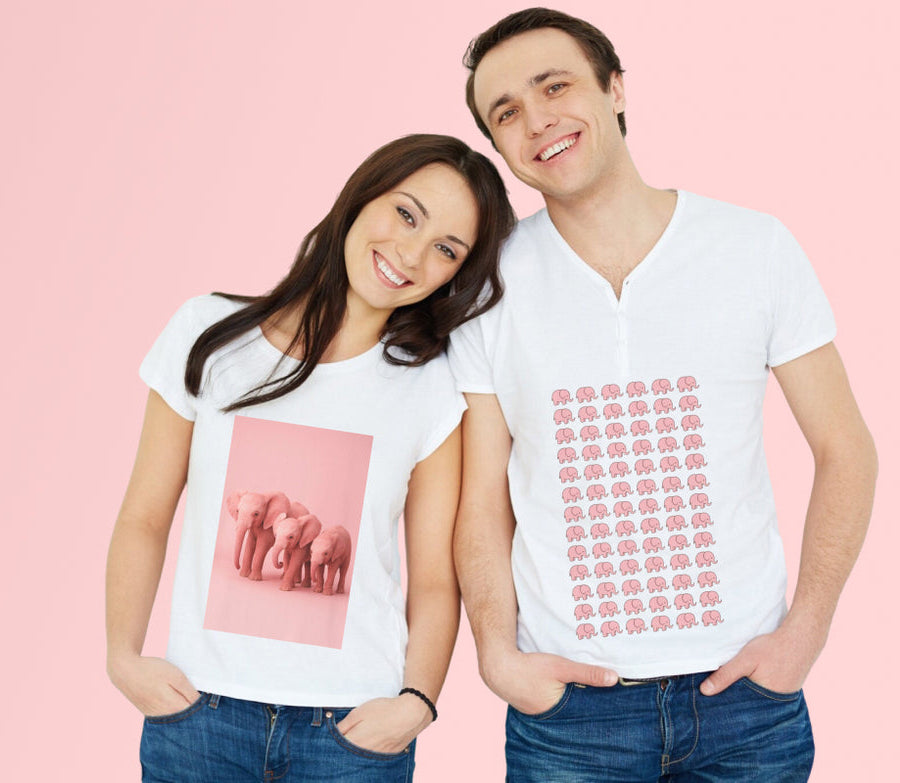 Pink Elephant Family T-Shirt - Soft Garment-Dyed Cotton Tee, Perfect Animal Lover Gift