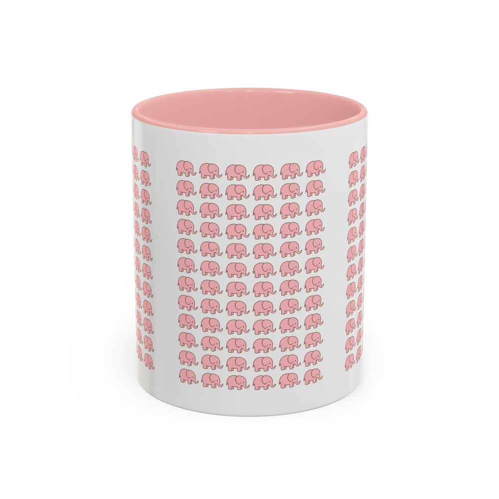 Close-up of pink elephant coffee mug showing vibrant print and premium ceramic quality
