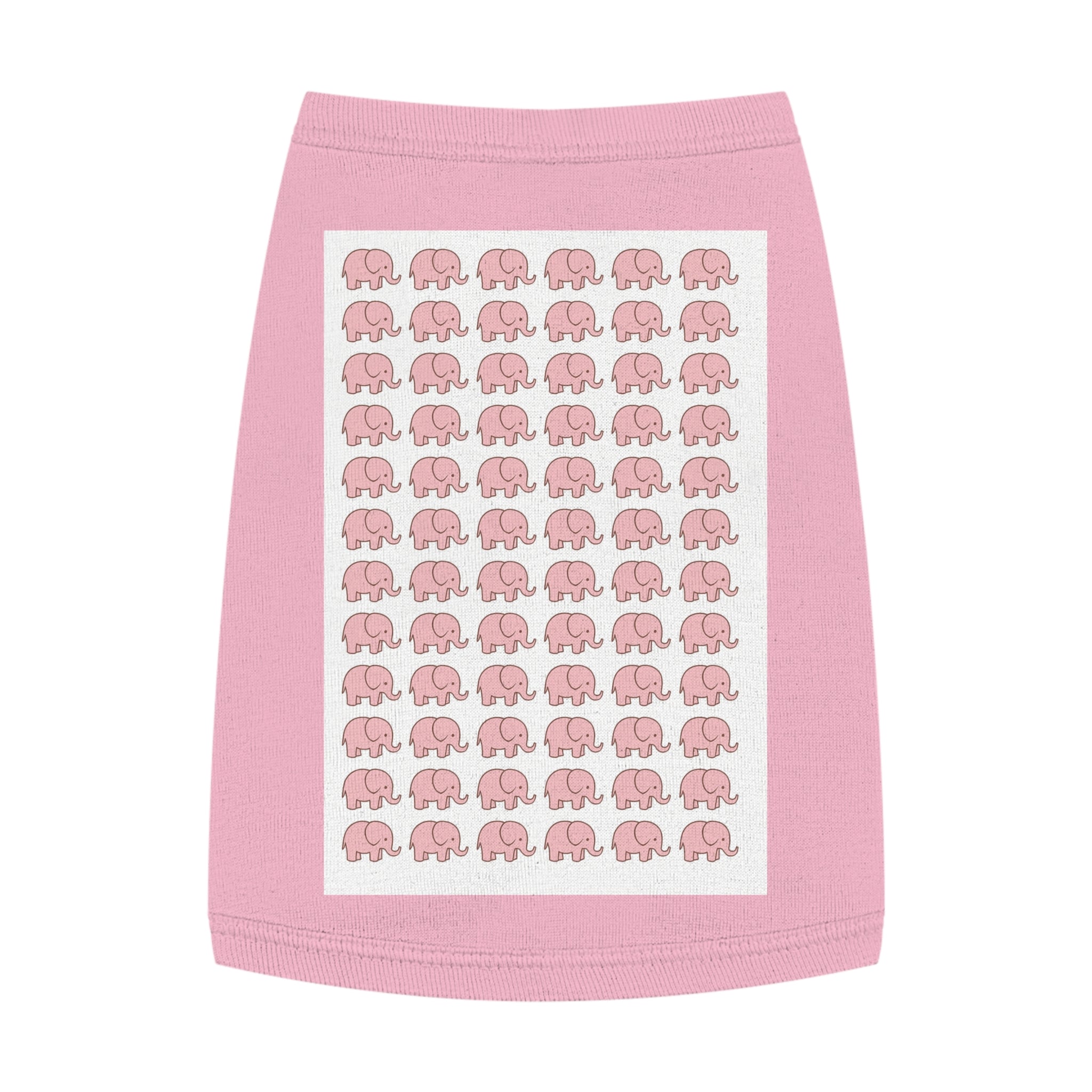 Small terrier in soft cotton elephant print pet apparel posing for camera  
