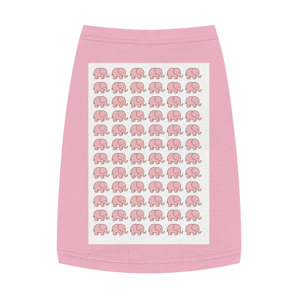 Small terrier in soft cotton elephant print pet apparel posing for camera  
