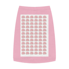 Small terrier in soft cotton elephant print pet apparel posing for camera  
