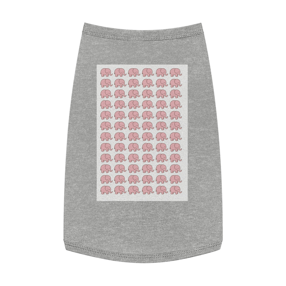  Group of dogs at park with one wearing standout elephant print summer style tank
