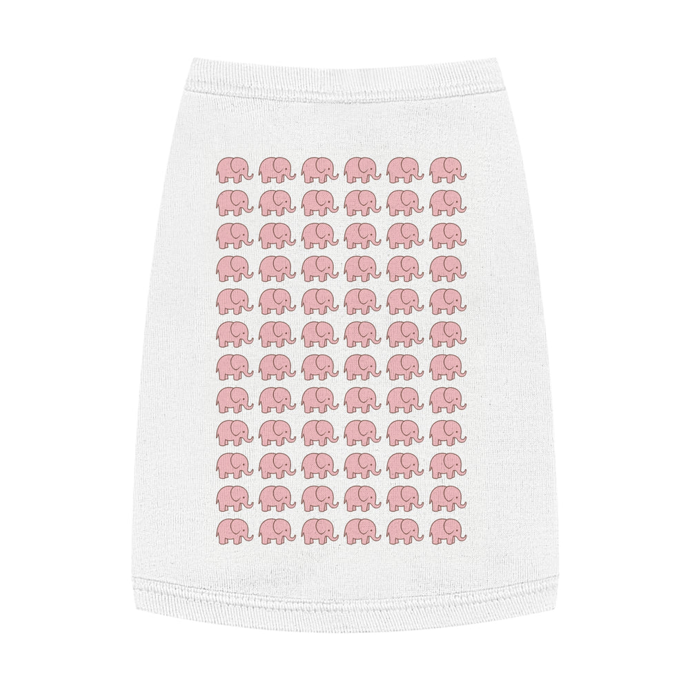  Dog owner and pet both smiling during morning walk, dog wearing elephant tank top
