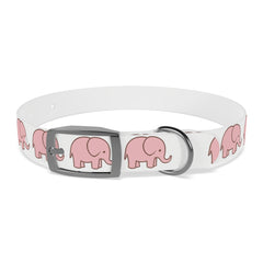 Close-up of premium waterproof pink elephant dog collar showing TPU material quality
